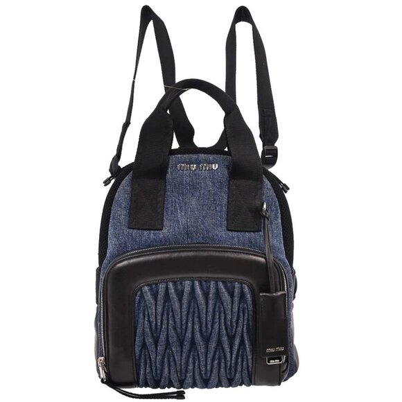 Miu Miu Blue Black Denim Matelasse Backpack - Picture 1 of 10